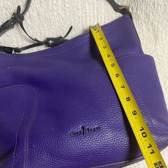Cole Haan Purple Leather medium Shoulder Bag with black strap and tassel accent - Picture 9 of 13